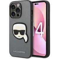 Custodia per Apple iPhone 14 Pro Max, Karl Lagerfeld, Saffiano Karl's Head, Argento — 3