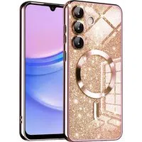Custodia MagSafe per Samsung Galaxy A15 5G A156 / A15 A155, Techsuit, Luxury Glitter, Rosa Dorato — 3
