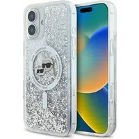 Custodia MagSafe per Apple iPhone 16 Plus, Karl Lagerfeld, Liquid Glitter Karl & Choupette's Heads, Trasparente — 3
