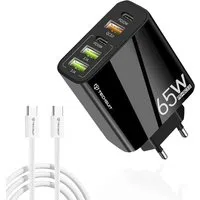 Caricabatterie Rete con Cavo USB-C Techsuit CHC2 PentaXPower, 20W, 3A, 3 x USB-A - 2 x USB-C, Nero — 3
