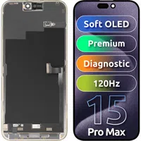 Display con Touchscreen MP compatibile con Apple iPhone 15 Pro Max, con Cornice, Versione Premium Soft OLED FHD 120Hz Diagnostico, Nero — 3