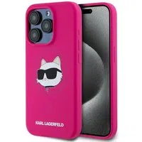 Custodia MagSafe per Apple iPhone 15 Pro Max, Karl Lagerfeld, Silicone Choupette's Head, Fucsia — 3