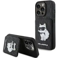 Custodia per Apple iPhone 15 Pro Max, Karl Lagerfeld, Saffiano Cardslots and Stand Monogram Choupette, Nera — 3