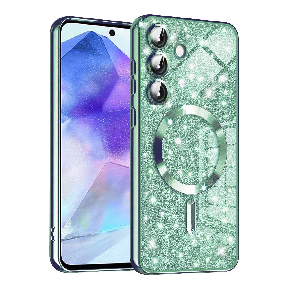 Custodia MagSafe per Samsung Galaxy A55 5G A556, Techsuit, Luxury Glitter, Verde Chiaro — 2