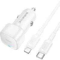 Caricabatterie Auto con Cavo Lightning Borofone BZ34B Cloud, 20W, 3A, 1 x USB-A - 1 x USB-C, Bianco — 3