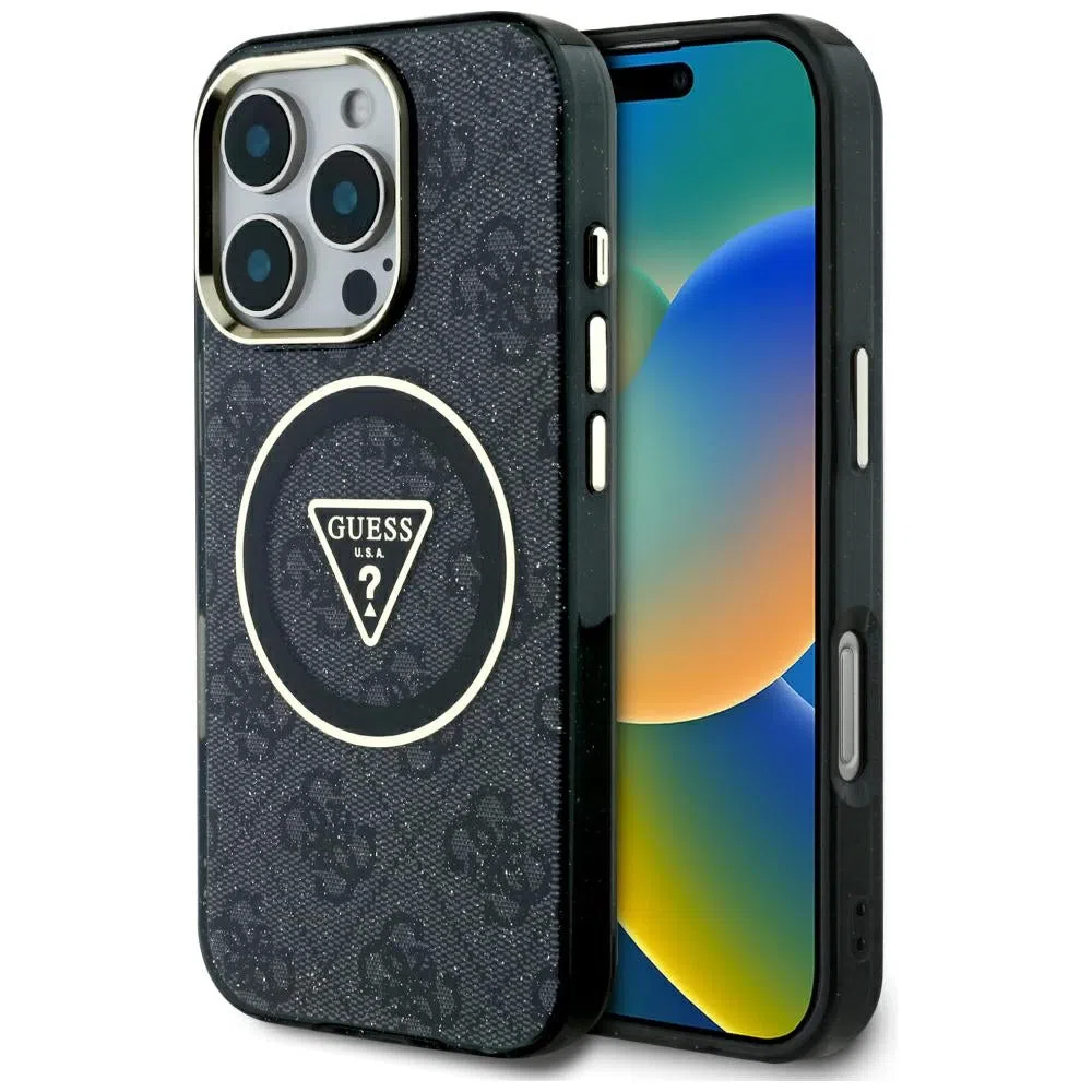 Custodia MagSafe per Apple iPhone 16 Pro Max, Guess, IML Glitter 4G Circle Triangle, Nera — 2