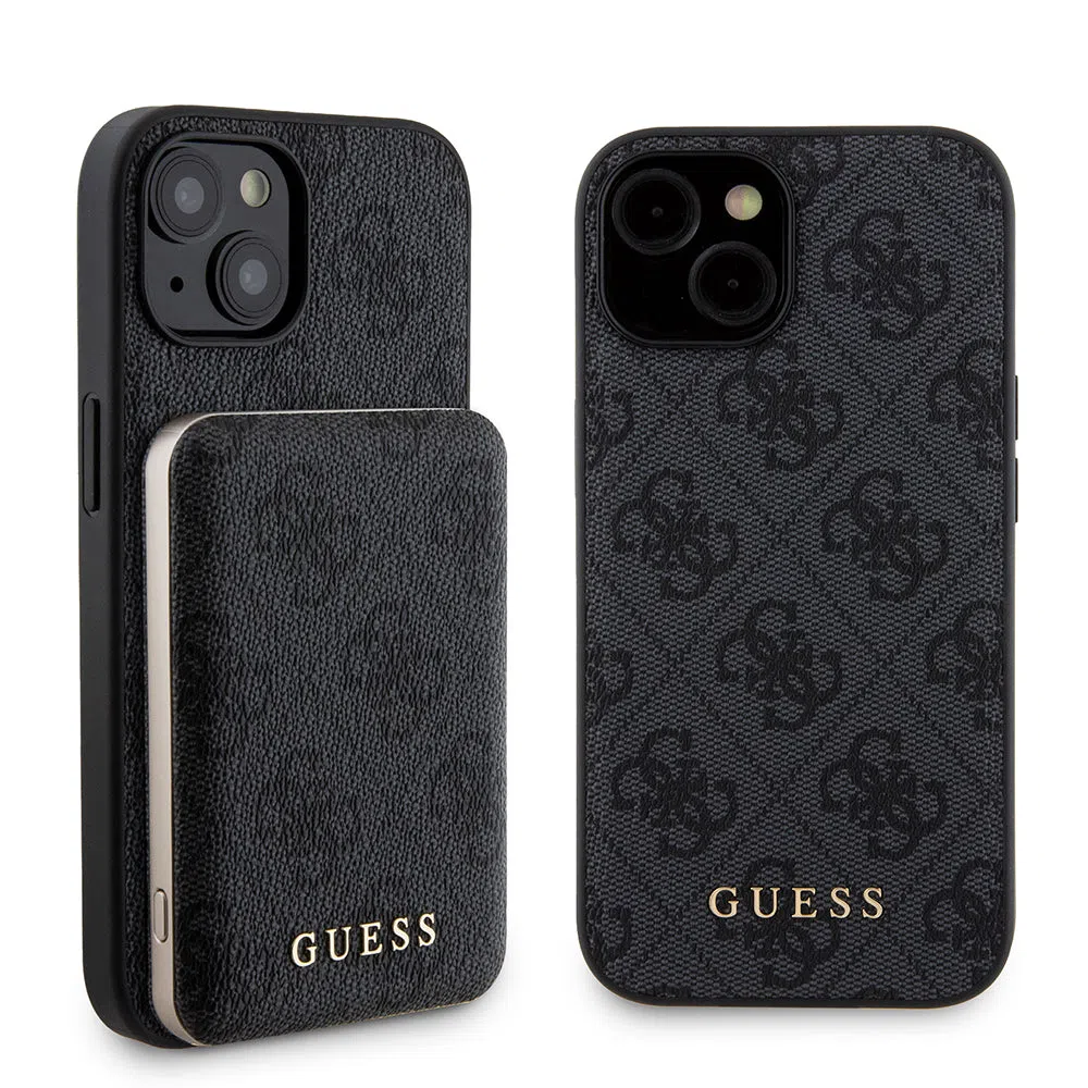 Custodia MagSafe per Apple iPhone 15, Guess, Powerbank 4G Metal Logo, Nera — 2