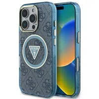 Custodia MagSafe per Apple iPhone 16 Pro, Guess, IML Glitter 4G Circle Triangle, Blu — 3