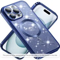 Custodia MagSafe per Apple iPhone 17 Air, Techsuit, Luxury Glitter, Blu Scuro — 3