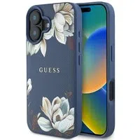 Custodia MagSafe per Apple iPhone 16, Guess, Grained Flowers, Blu — 3