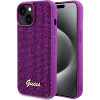 Custodia per Apple iPhone 15, Guess, Disco Metal Script, Fucsia — 3