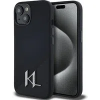 Custodia MagSafe per Apple iPhone 15, Karl Lagerfeld, Silicone Shadow Metal Initial, Nera — 3