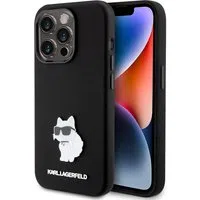 Custodia per Apple iPhone 15 Pro, Karl Lagerfeld, Silicone Choupette Metal, Nera — 3