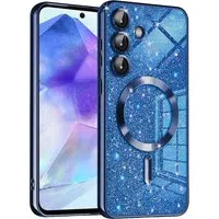 Custodia MagSafe per Samsung Galaxy A55 5G A556, Techsuit, Luxury Glitter, Blu Scuro — 3