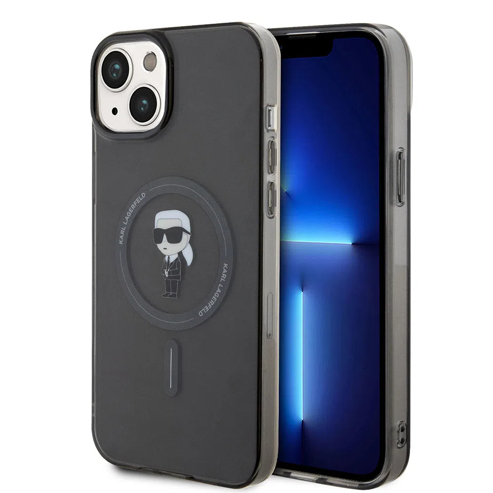 Custodia MagSafe per Apple iPhone 15 Plus, Karl Lagerfeld, IML Ikonik Karl, Nera — 2