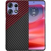 Custodia per Motorola Edge 50 Pro, Techsuit, Carbonite FiberShell, Nero Rosso — 3