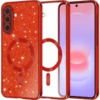 Custodia MagSafe per Samsung Galaxy A37 5G, Techsuit, Luxury Glitter, Rossa — 3