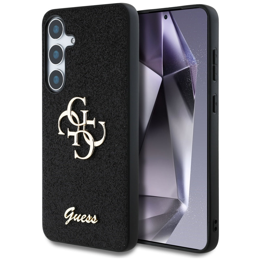 Guess Custodia per Samsung Galaxy S25 S931, Guess, Glitter Big 4G Script, Nera
