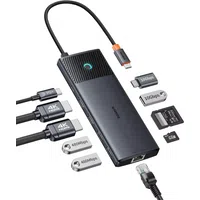 Hub USB-C Baseus Dual Display, 1 x USB-A 3.0 - 2 x USB-A - 2 x USB-C - 2 x HDMI - 1 x RJ45 - 1 x SD - 1 x microSD, Nero B00061800123-01 — 3