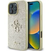Custodia per Apple iPhone 16 Pro, Guess, Fixed Glitter Big 4G, Dorata — 3