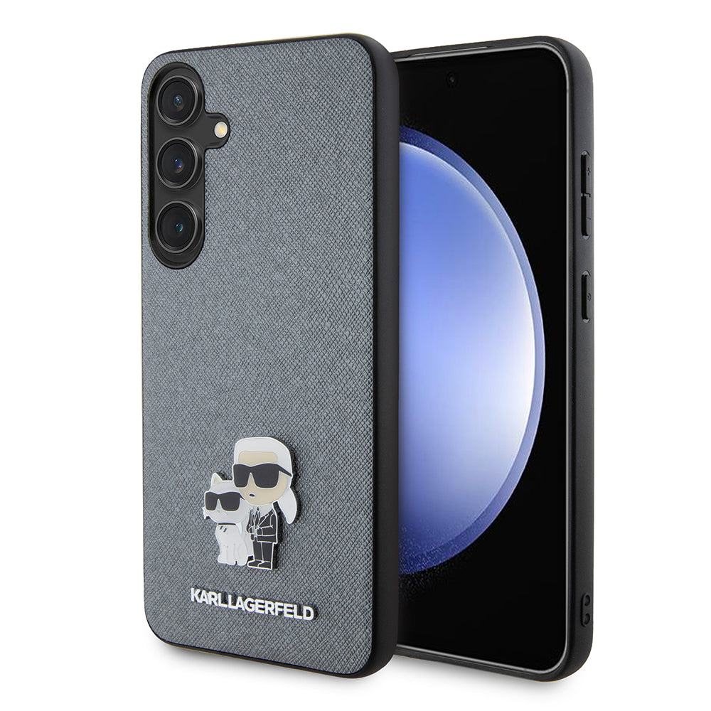 Karl Lagerfeld Custodia per Samsung Galaxy S24+ S926, Karl Lagerfeld, Saffiano Karl & Choupette Metal, Grigio