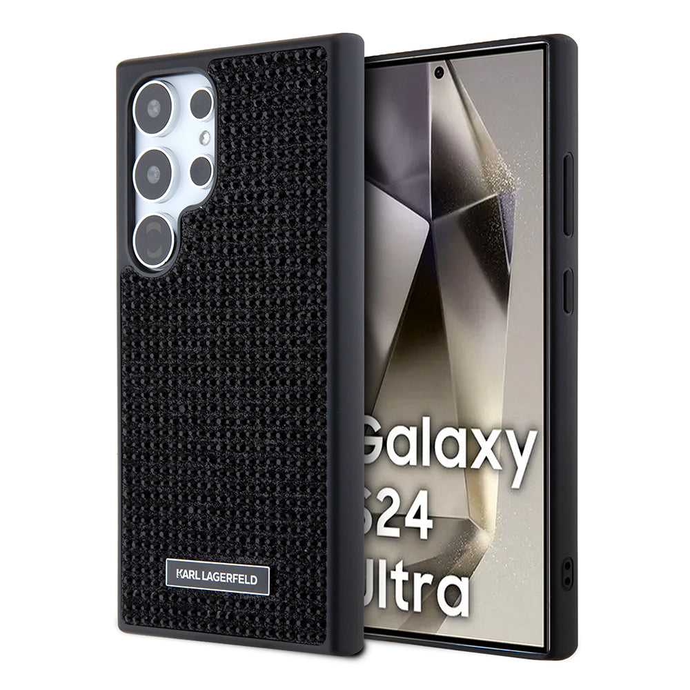 Karl Lagerfeld Custodia per Samsung Galaxy S24 Ultra S928, Karl Lagerfeld, Rhinestone Metal Plate, Nera