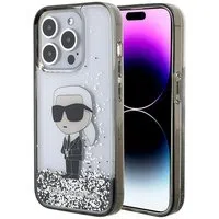 Custodia per Apple iPhone 15 Pro, Karl Lagerfeld, Liquid Glitter Ikonik Karl, Trasparente — 3