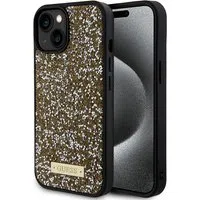 Custodia per Apple iPhone 15, Guess, Rhinestone Metal Logo, Gialla — 3