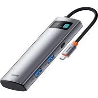 Hub USB-C Baseus Metal Gleam, 2 x USB-A 3.0 - 2 x USB-C - 1 x HDMI - 1 x SD - 1 x microSD, Grigio WKWG020113 — 3