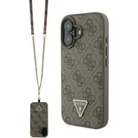 Custodia per Apple iPhone 16, Guess, Crossbody 4G Triangle Strass, Marrone — 3