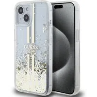 Custodia per Apple iPhone 15, Guess, Liquid Glitter Gold Stripes, Trasparente — 3