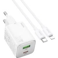 Caricabatterie da rete con cavo Lightning HOCO N41, 20W, 3A, 1 x USB-A - 1 x USB-C, Bianco — 3