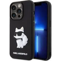 Custodia per Apple iPhone 14 Pro, Karl Lagerfeld, 3D Rubber Choupette, Nera — 3