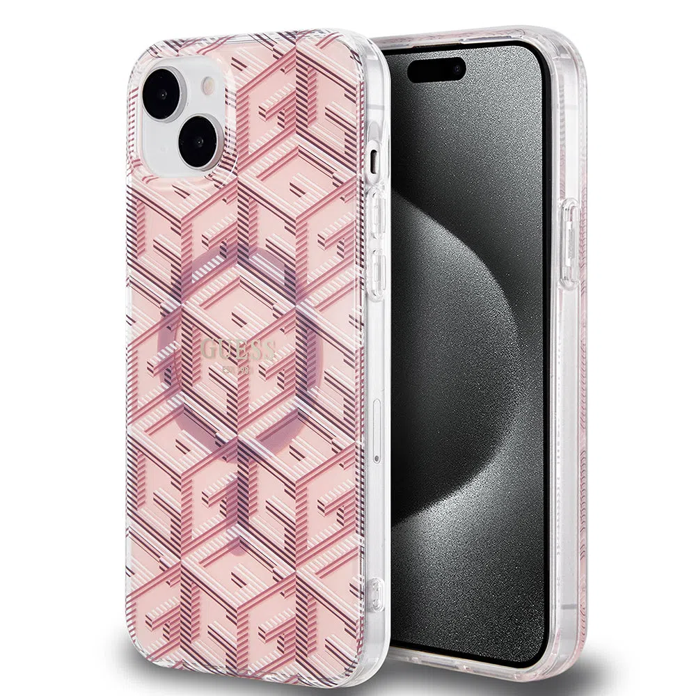 Custodia MagSafe per Apple iPhone 15 Plus, Guess, IML Gcube, Rosa — 2