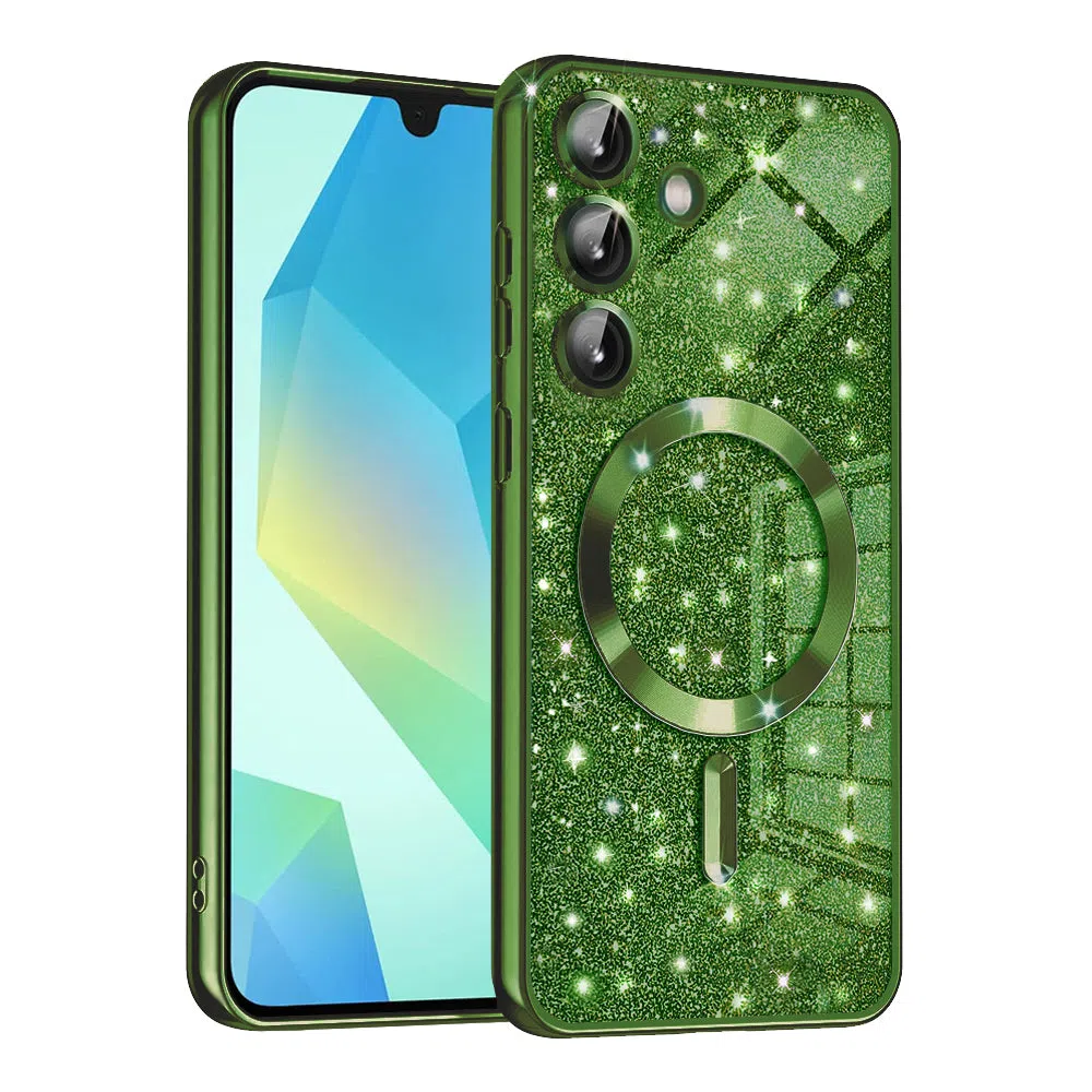 Custodia MagSafe per Samsung Galaxy A16 5G A166 / A16 4G A165, Techsuit, Luxury Glitter, Verde Scuro — 2