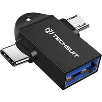 Adattatore OTG microUSB / USB-C - USB-A Techsuit A16 TwoVoltX, Nero — 3