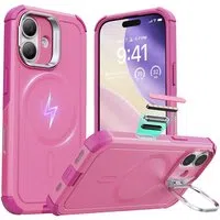 Custodia MagSafe per Apple iPhone 17, ESR, Cyber Armor Kickstand, Rosa — 3