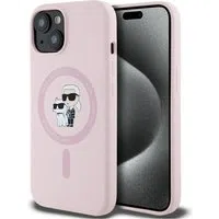 Custodia MagSafe per Apple iPhone 15, Karl Lagerfeld, Silicone Karl & Choupette, Rosa — 3