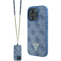 Custodia per Apple iPhone 16 Pro, Guess, Crossbody 4G Triangle Strass, Blu — 3