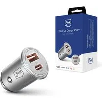Caricabatterie per auto 3MK Hyper, 45W, 3A, 1 x USB-A - 1 x USB-C, argento — 3