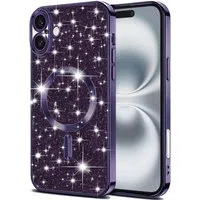 Custodia MagSafe per Apple iPhone 16 Plus, Techsuit, Luxury Glitter, Viola Scuro — 3