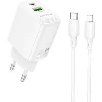 Caricabatterie da rete con cavo Lightning Borofone BN27 Fuente, 20W, 3A, 1 x USB-A - 1 x USB-C, Bianco — 3