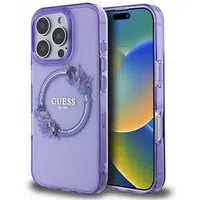 Custodia MagSafe per Apple iPhone 16 Pro Max, Guess, IML Flowers Wreath, Viola — 3