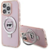 Custodia MagSafe per Apple iPhone 15 Pro, Karl Lagerfeld, Ring Stand Choupette's Head, Rosa — 3