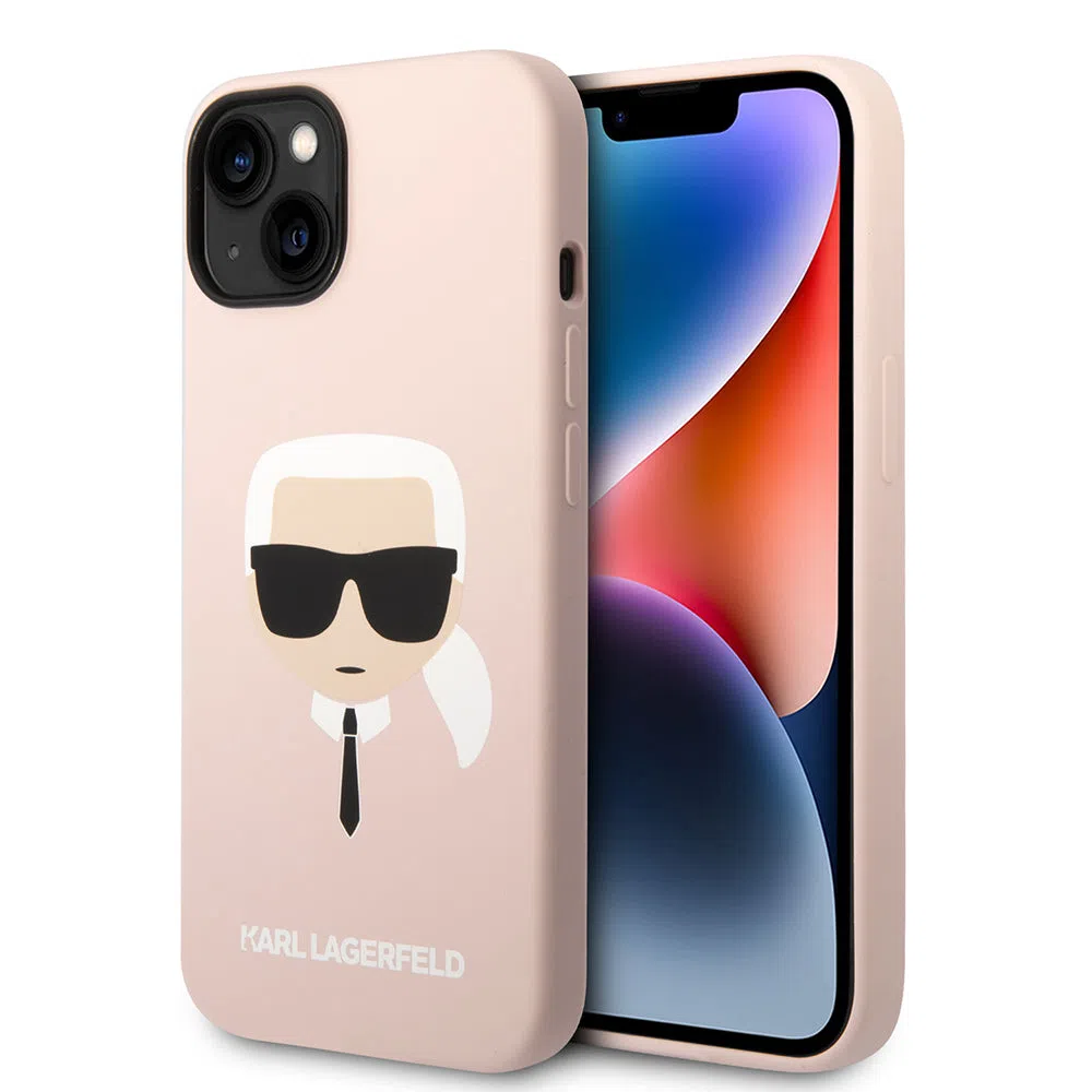Custodia MagSafe per Apple iPhone 14 Plus, Karl Lagerfeld, Silicone Karl's Head, Rosa — 2