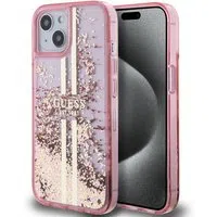 Custodia per Apple iPhone 15 Plus, Guess, Liquid Glitter Gold Stripes, Rosa — 3