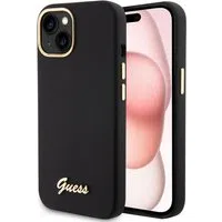 Custodia per Apple iPhone 15, Guess, Script Metal Logo & Frame, Nera — 3