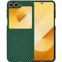 Custodia per Samsung Galaxy Z Flip7 FE F761 / Z Flip6 F741, Techsuit, Carbonite FiberShell, Verde — 3