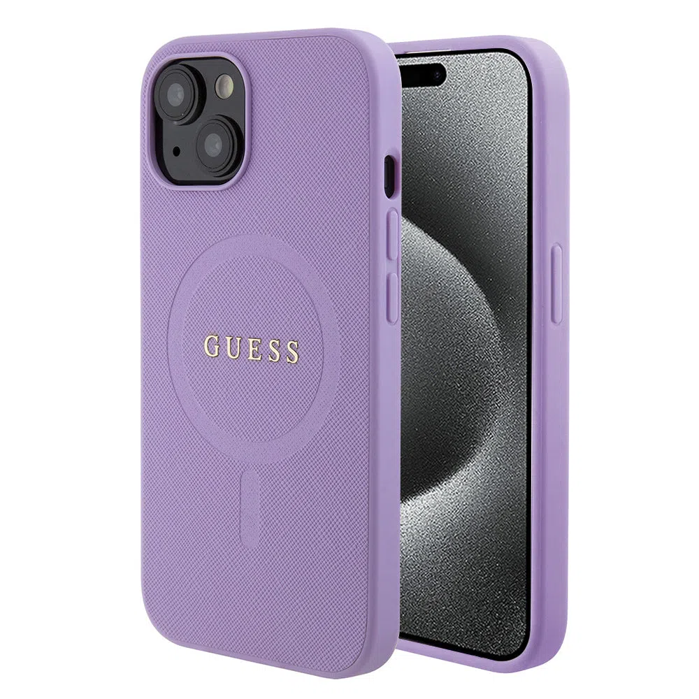 Custodia MagSafe per Apple iPhone 15 Plus, Guess, Saffiano, Viola — 2