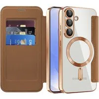 Custodia MagSafe per Samsung Galaxy S25 S931, Techsuit, SmartMag Book, Marrone — 3